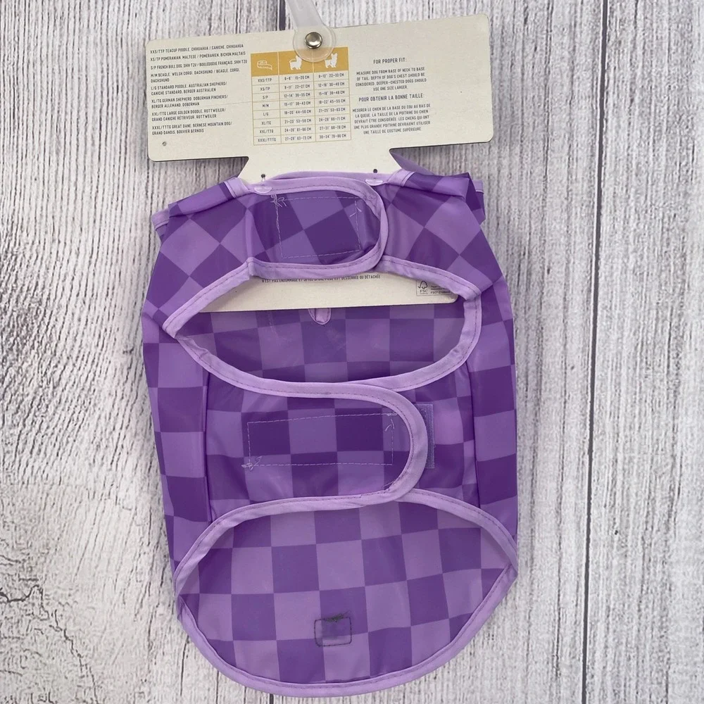 C&C California Dog Rain Coat X-SMALL Purple Checkered Waterproof Hooded Jacket